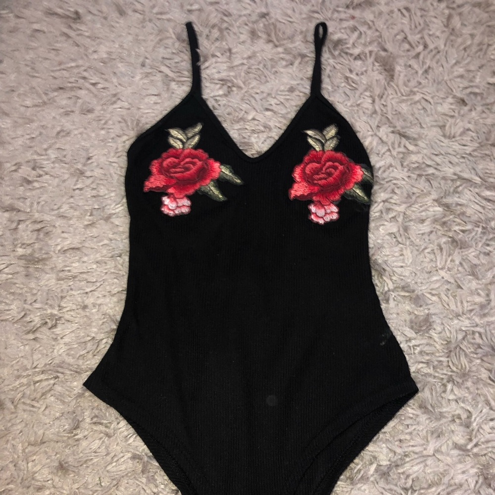 Black bodysuit with roses